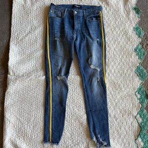 Women's Express Blue Jeans with Yellow Stripe